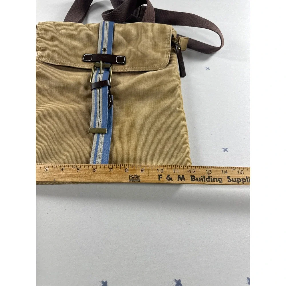 Guess Messenger Bag Tan Corduroy Blue Stripe Y2K Crossbody Adjustable Strap